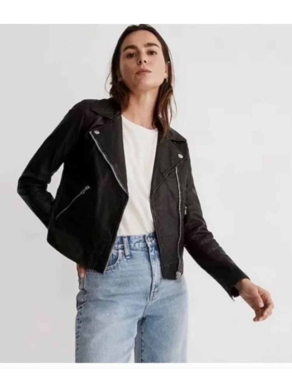 Madewell Washed Leather Motorcycle Jacket Black E0488 Capsule Moto Biker Size XS - Picture 13 of 13